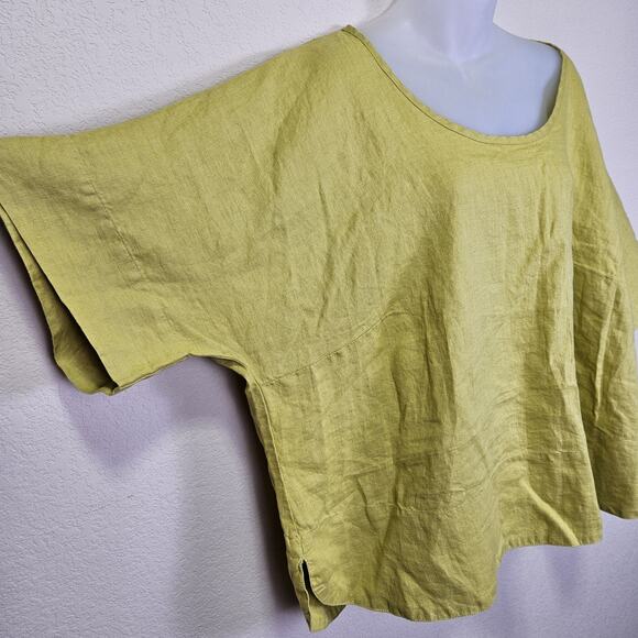 FLAX Designs Linen Top Womens 2G Chartreuse Lagenlook Tunic Oversized Boho Shirt - Picture 3 of 15